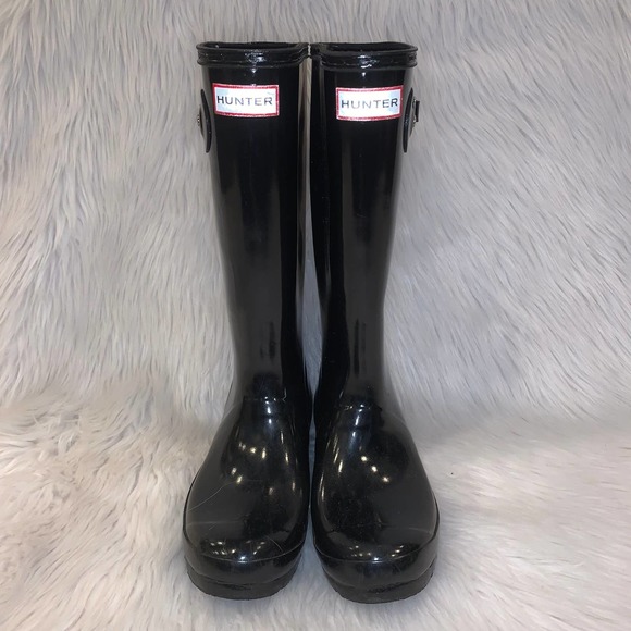 Hunter Original Tall Gloss Wellington Waterproof Rain Boots in Black - Picture 11 of 12
